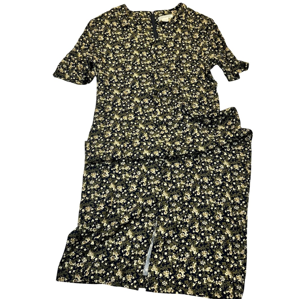 Express Floral Maxi Dress Womens 13/14 Black Green Vintage 90s Cottagecore Rayon